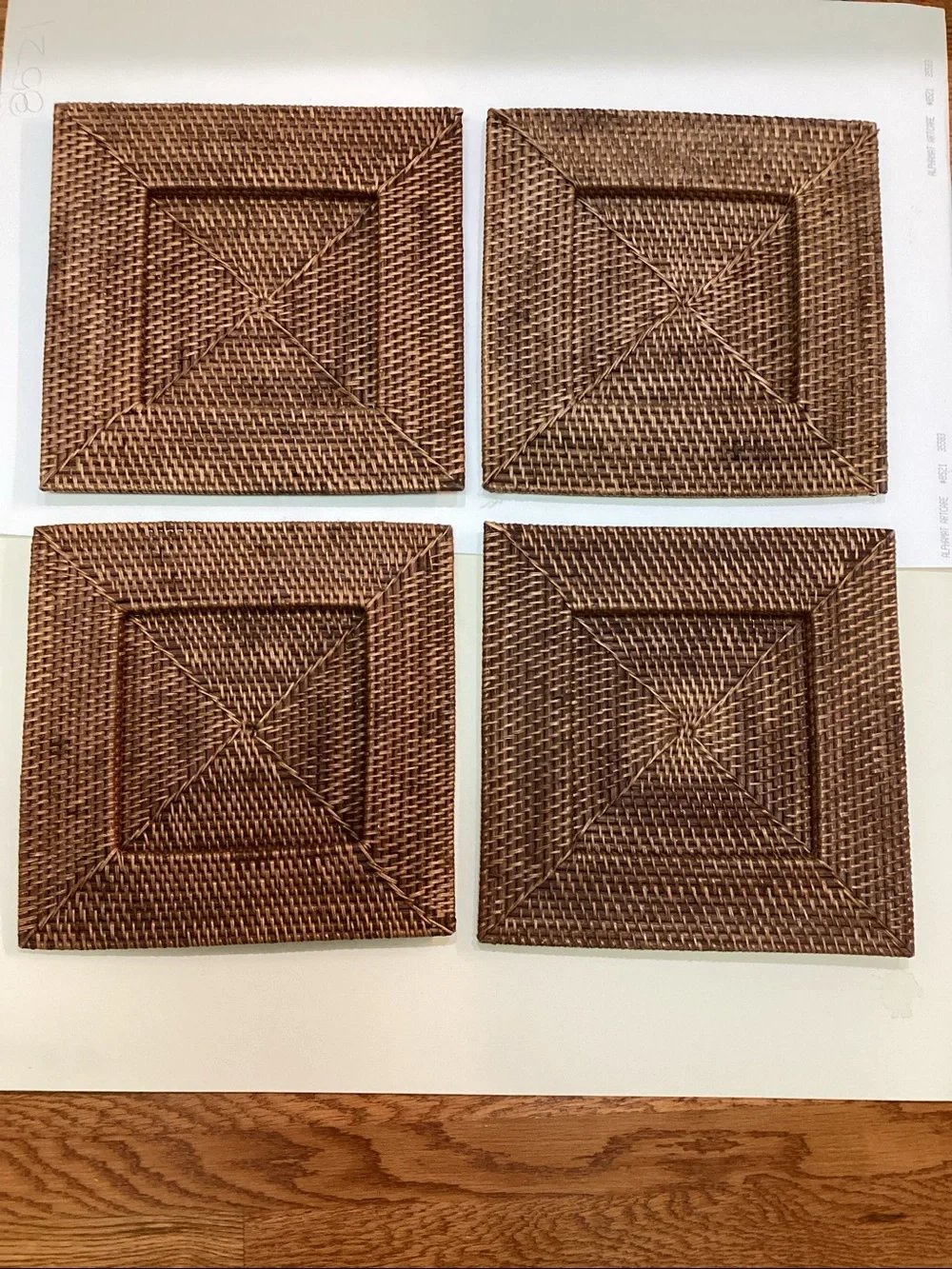 Vtg 4 square Rattan oven Charger Centerpiece Tray Boho Brown